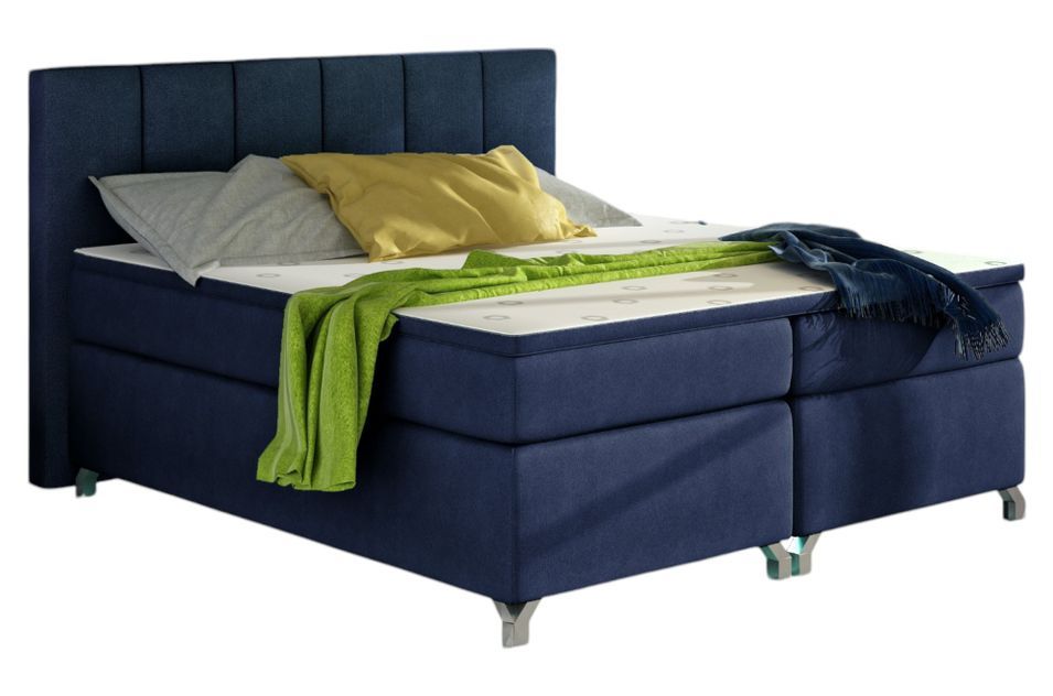 Lit boxspring 160x200 cm tissu bleu marine Balfor - Photo n°1