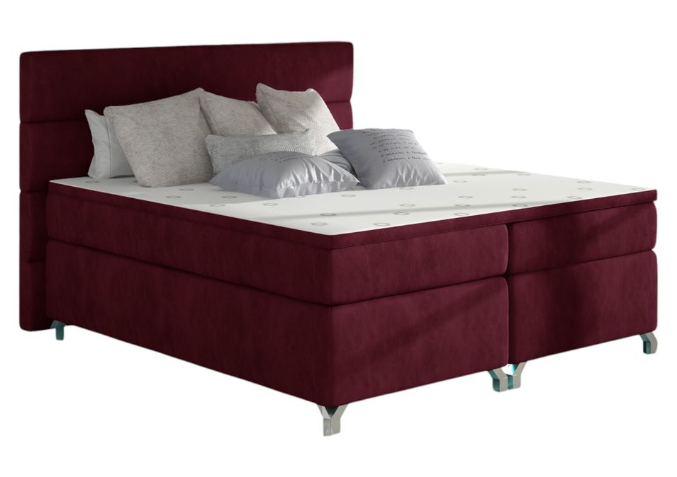 Lit boxspring 160x200 cm tissu bordeaux Mador - Photo n°1
