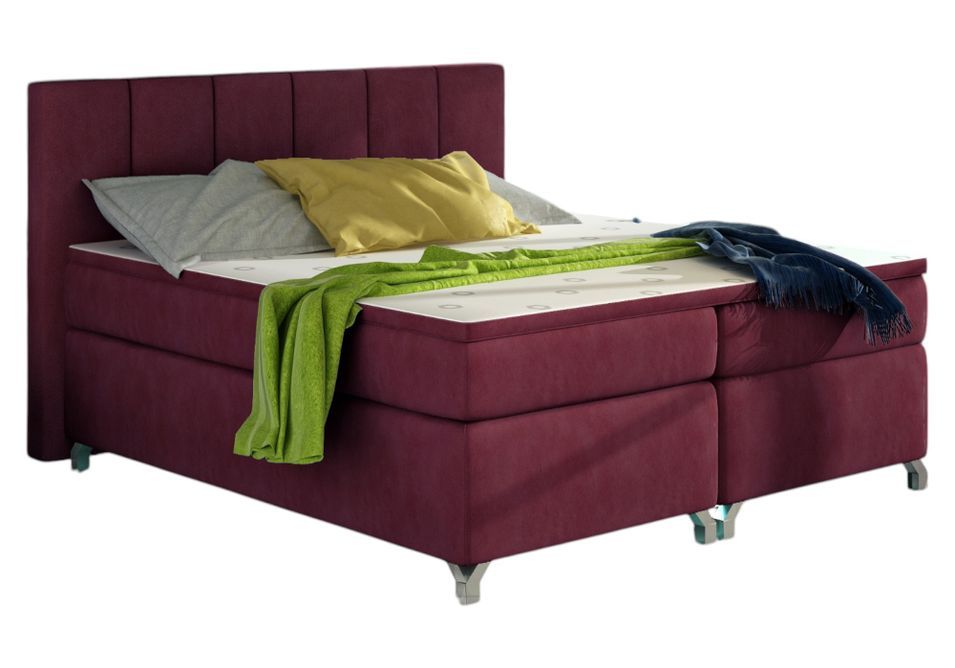 Lit boxspring 160x200 cm tissu bordeaux Balfor - Photo n°1