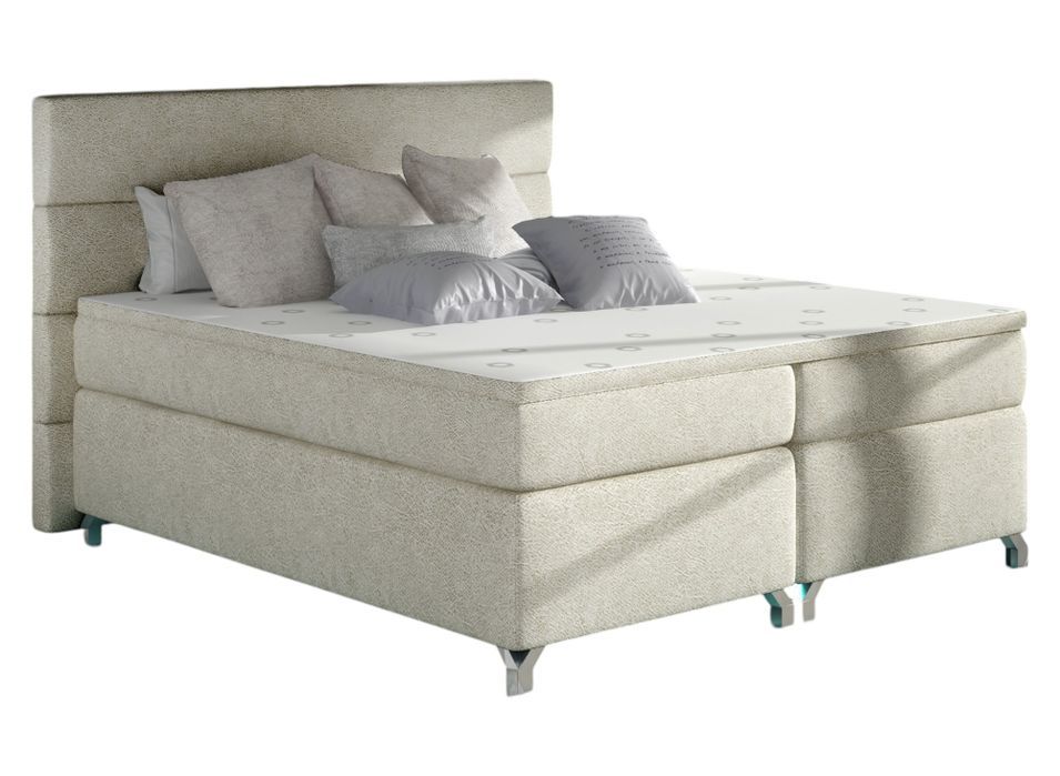 Lit boxspring 160x200 cm tissu crème Mador - Photo n°1