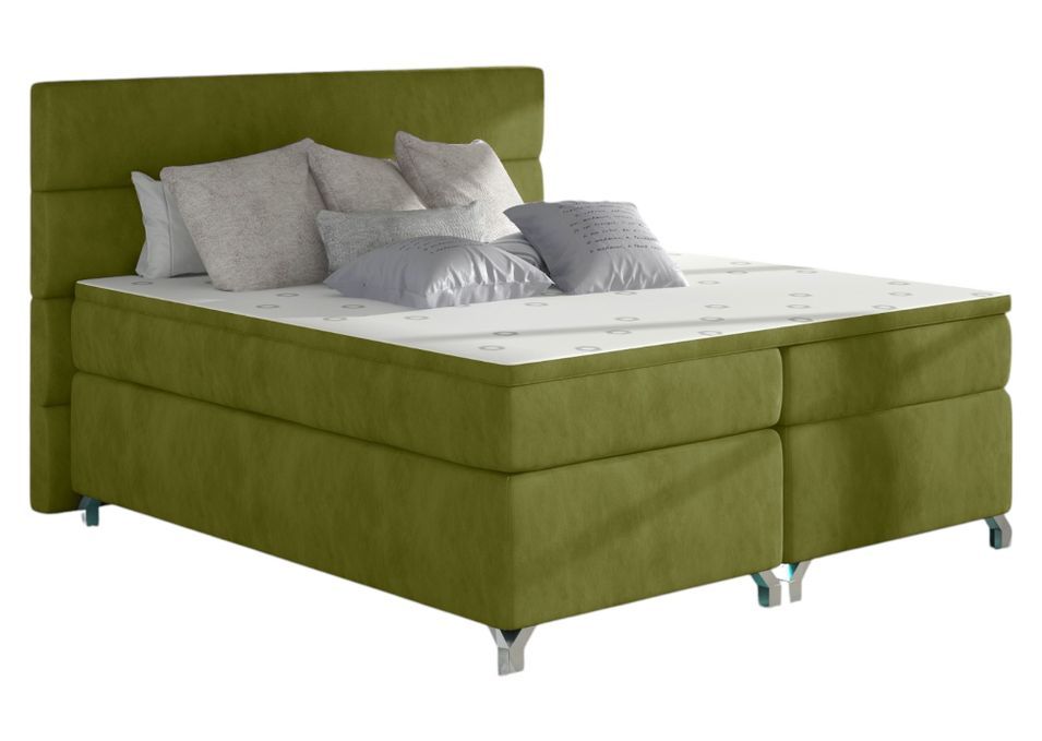 Lit boxspring 160x200 cm tissu doux vert anis Mador - Photo n°1