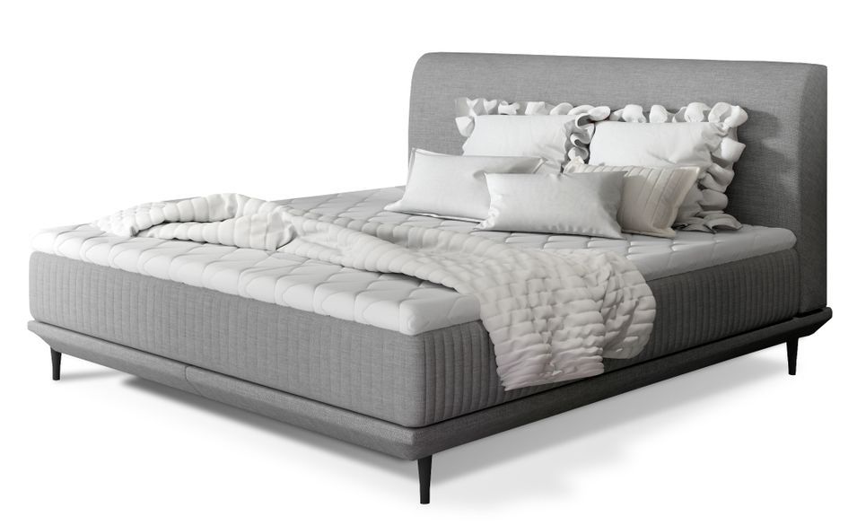 Lit boxspring 160x200 cm tissu gris sommier et matelas inclus Mastera - Photo n°1