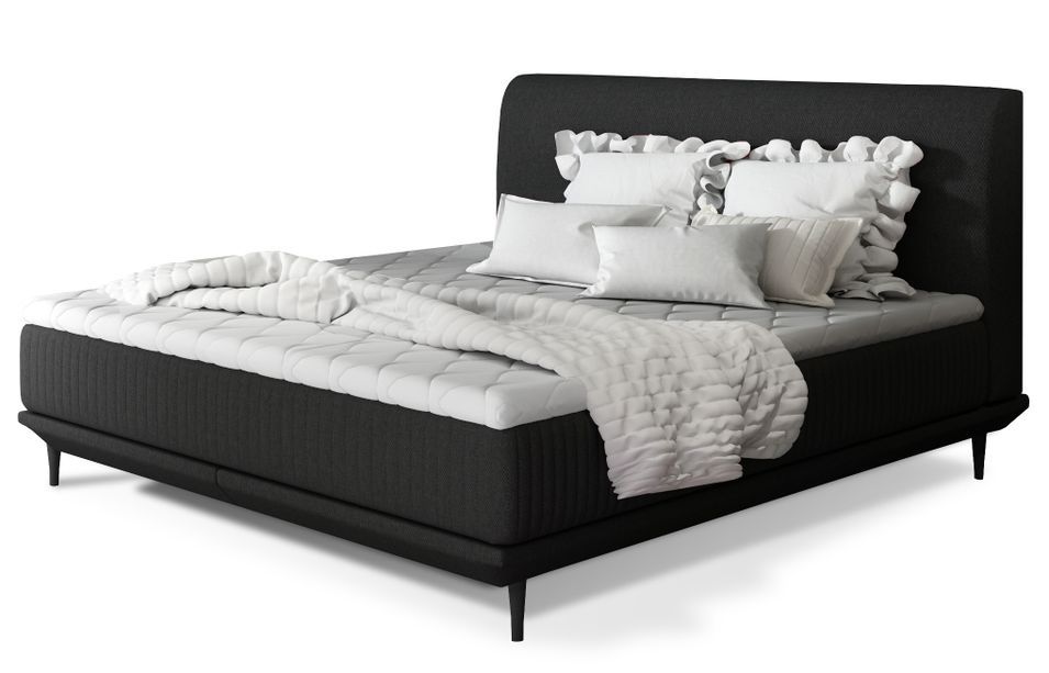 Lit boxspring 160x200 cm tissu noir sommier et matelas inclus Mastera - Photo n°1