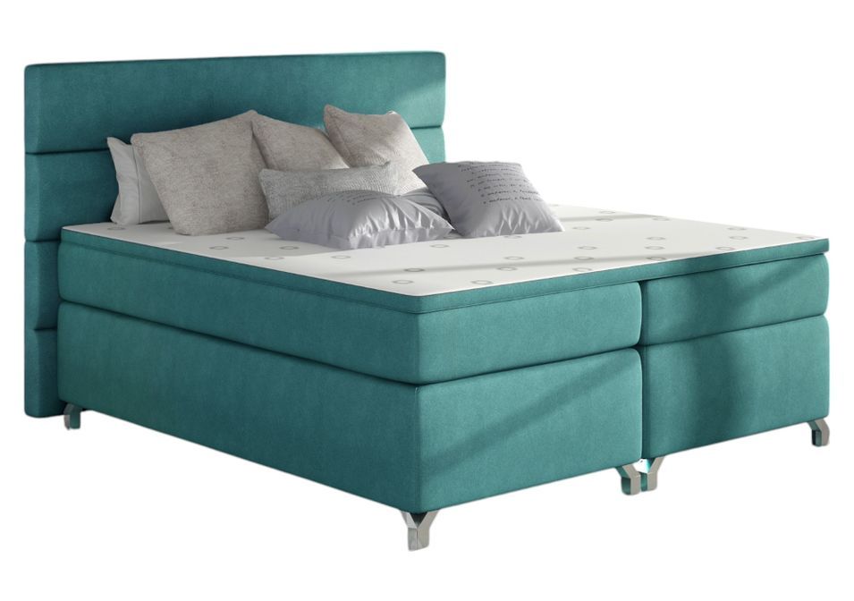 Lit boxspring 160x200 cm tissu vert émeraude Mador - Photo n°1