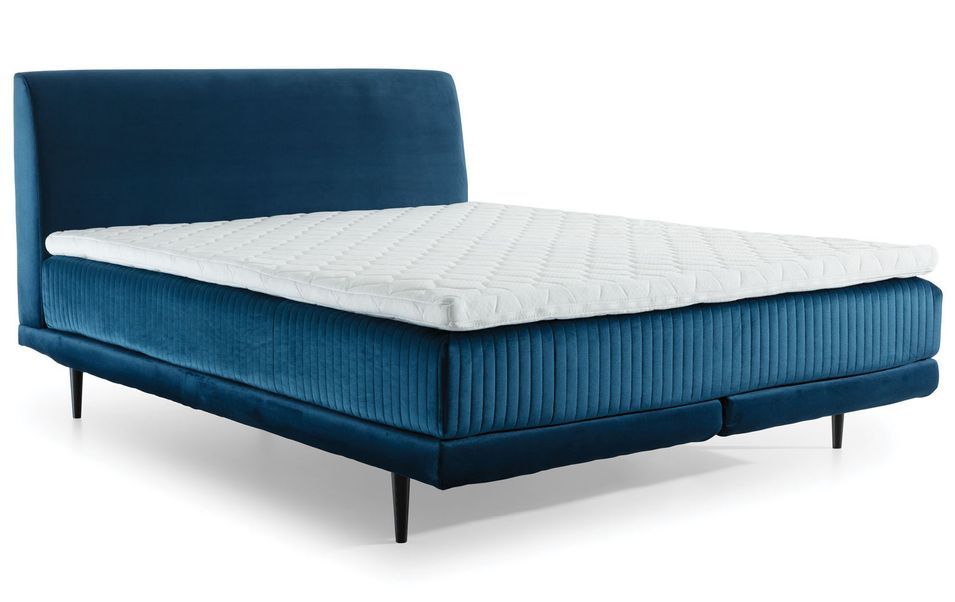 Lit boxspring 160x200 cm velours bleu foncé sommier et matelas inclus Mastera - Photo n°1
