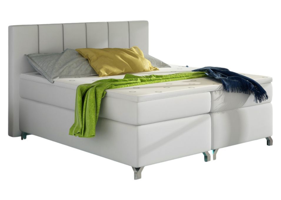 Lit boxspring 180x200 cm simili cuir blanc Balfor - Photo n°1