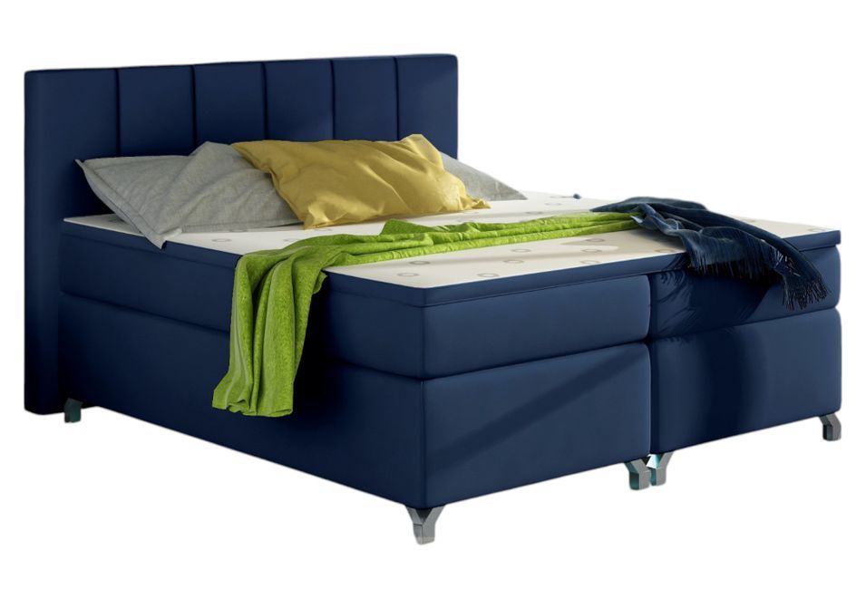 Lit boxspring 180x200 cm simili cuir bleu marine Balfor - Photo n°1