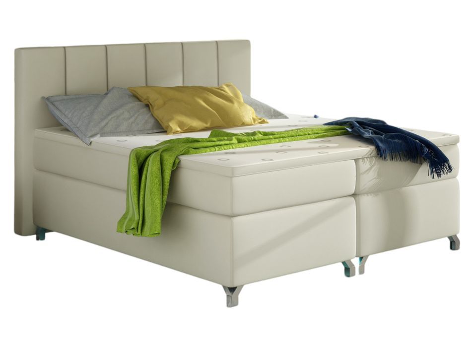 Lit boxspring 180x200 cm simili cuir crème Balfor - Photo n°1
