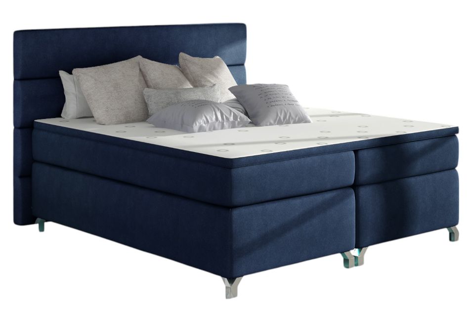 Lit boxspring 180x200 cm tissu bleu foncé Mador - Photo n°1