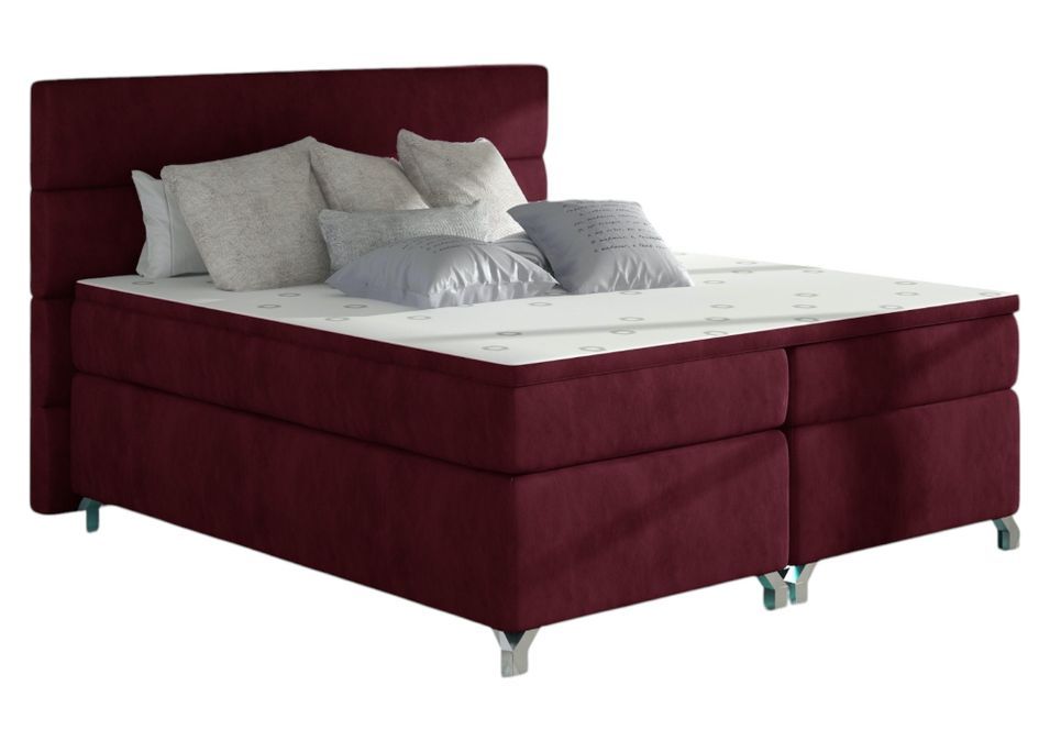 Lit boxspring 180x200 cm tissu bordeaux Mador - Photo n°1