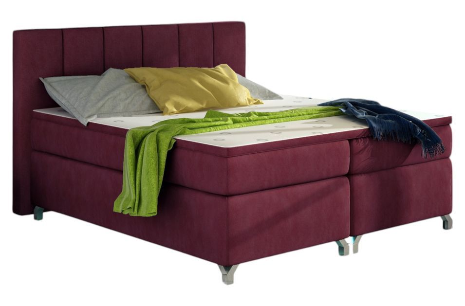 Lit boxspring 180x200 cm tissu bordeaux Balfor - Photo n°1