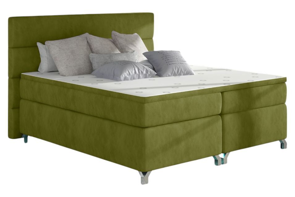 Lit boxspring 180x200 cm tissu doux vert anis Mador - Photo n°1