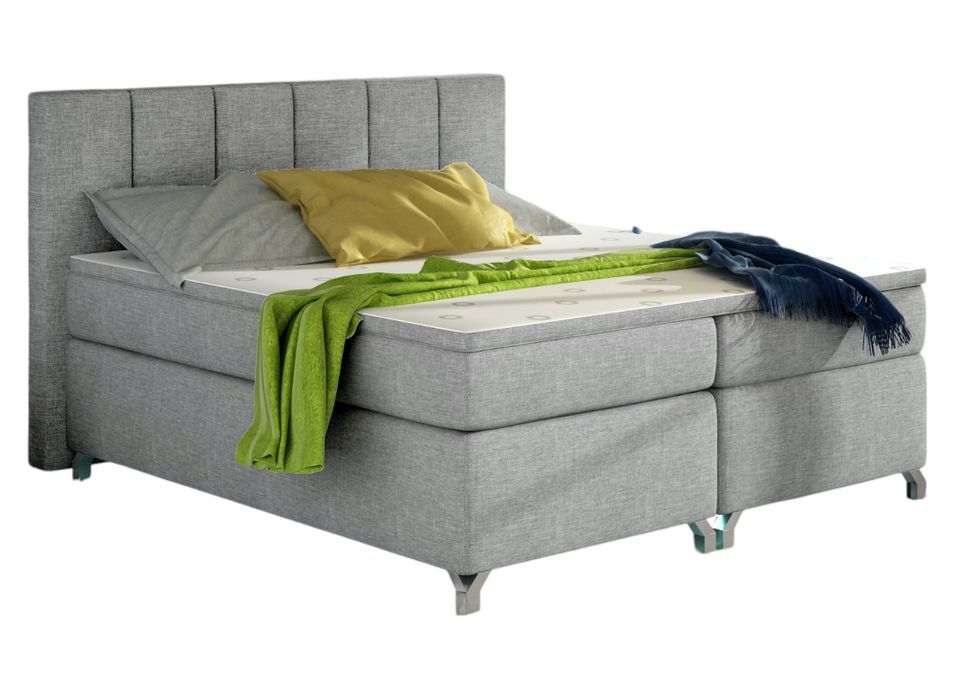 Lit boxspring 180x200 cm tissu gris clair Balfor - Photo n°1