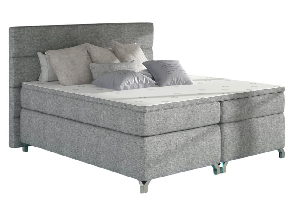 Lit boxspring 180x200 cm tissu gris clair Mador - Photo n°1