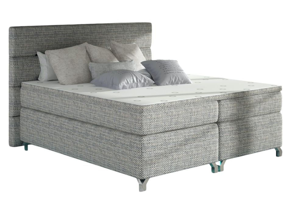Lit boxspring 180x200 cm tissu gris clair chiné Mador - Photo n°1