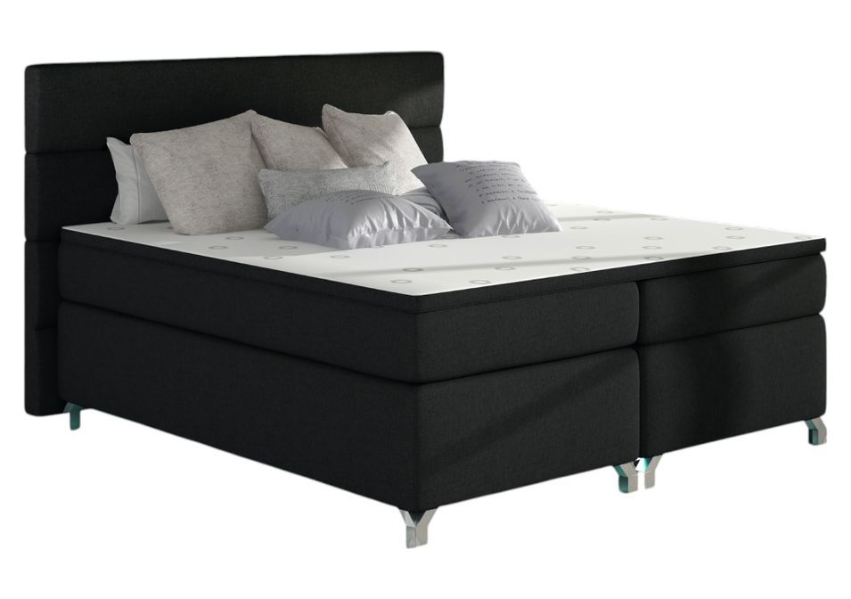 Lit boxspring 180x200 cm tissu noir Mador - Photo n°1