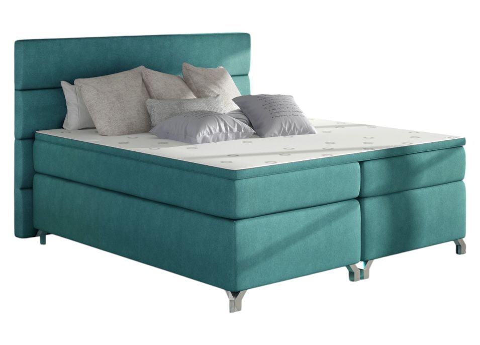 Lit boxspring 180x200 cm tissu vert émeraude Mador - Photo n°1