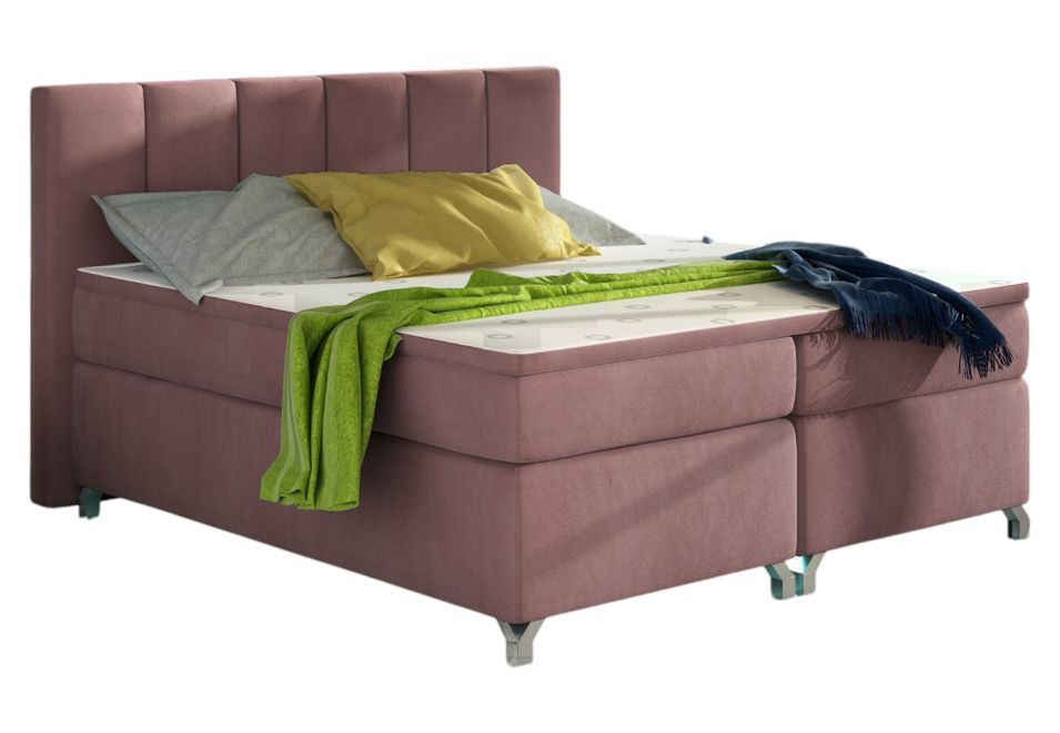 Lit boxspring 180x200 cm velours rose clair Balfor - Photo n°1