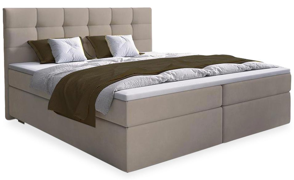Lit boxspring avec matelas tissu beige Kavin 180x200 cm - Photo n°1