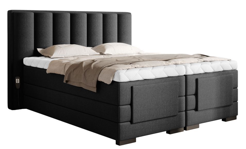 Lit boxspring électrique ARKOS en velours noir avec matelas et surmatelas - Photo n°1