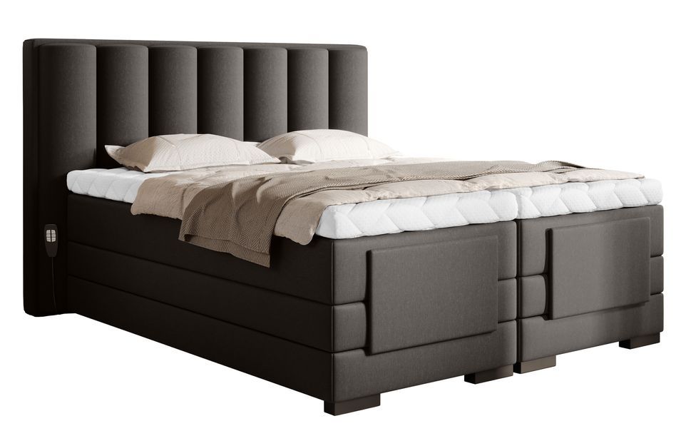 Lit boxspring électrique tissu marron avec matelas et surmatelas Arkos - Photo n°1