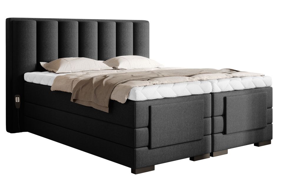 Lit boxspring électrique tissu noir avec matelas et surmatelas Arkos - Photo n°1