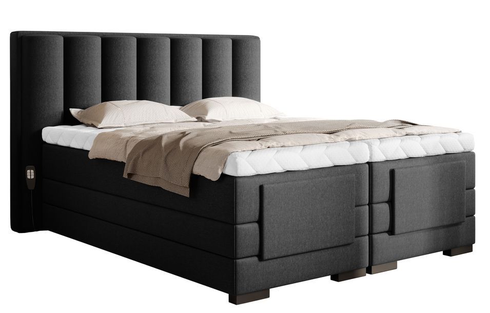 Lit boxspring électrique tissu noir avec matelas et surmatelas Arkos - Photo n°1