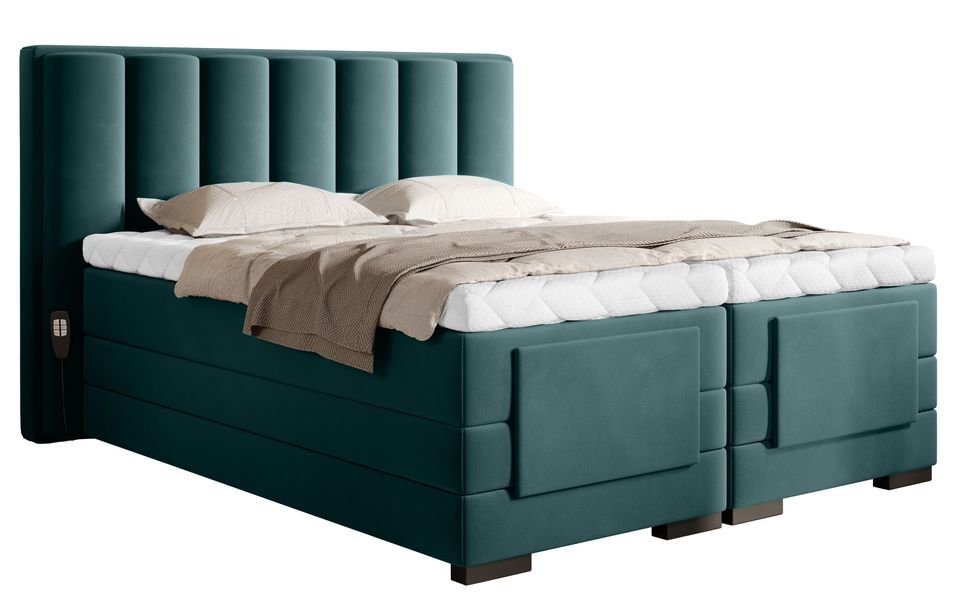 Lit boxspring électrique velours vert avec matelas et surmatelas Arkos - Photo n°1