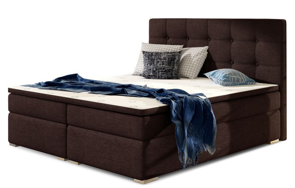 Lit boxspring tissu marron avec matelas et surmatelas Kavin - Photo n°1