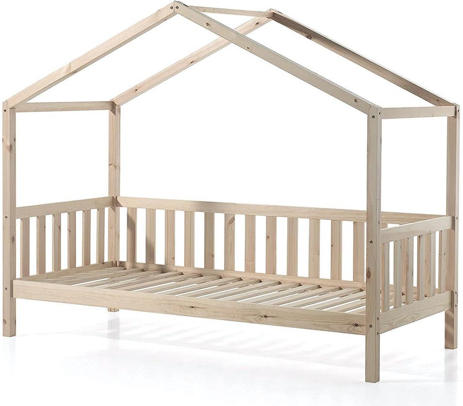 Lit cabane 90x200 cm et sommier pin massif clair Bali - Photo n°1