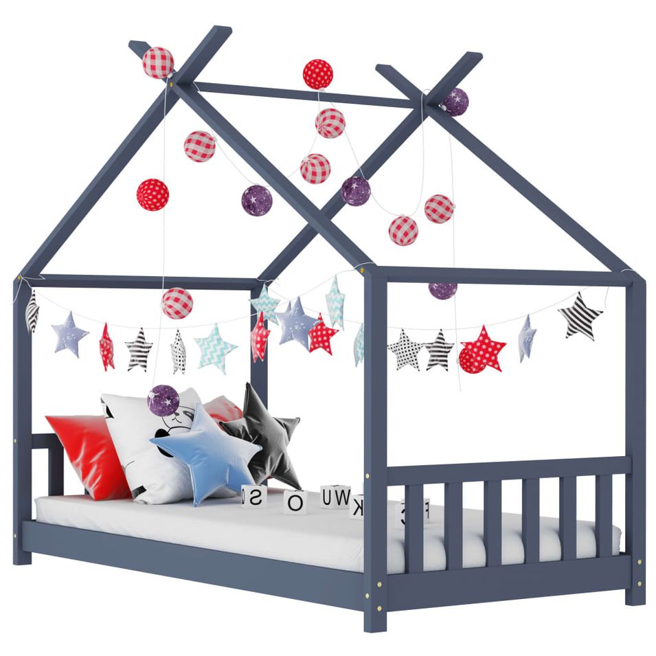 Lit cabane pin massif gris Dorma 70x140 cm - Photo n°1