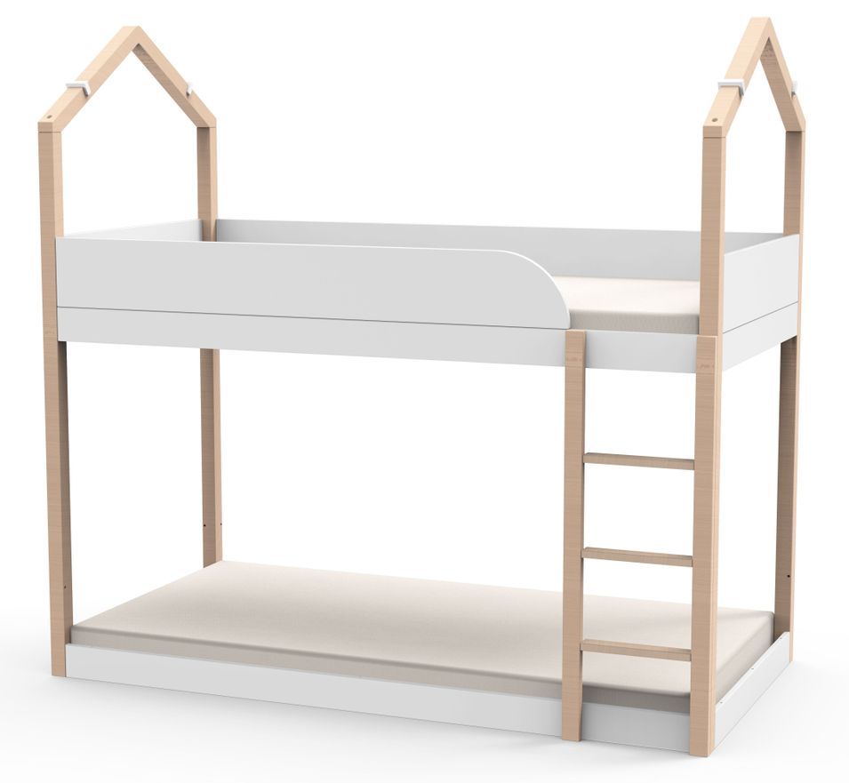 Lit cabane superposé bois massif clair et blanc Casa 90x190 cm - Photo n°1