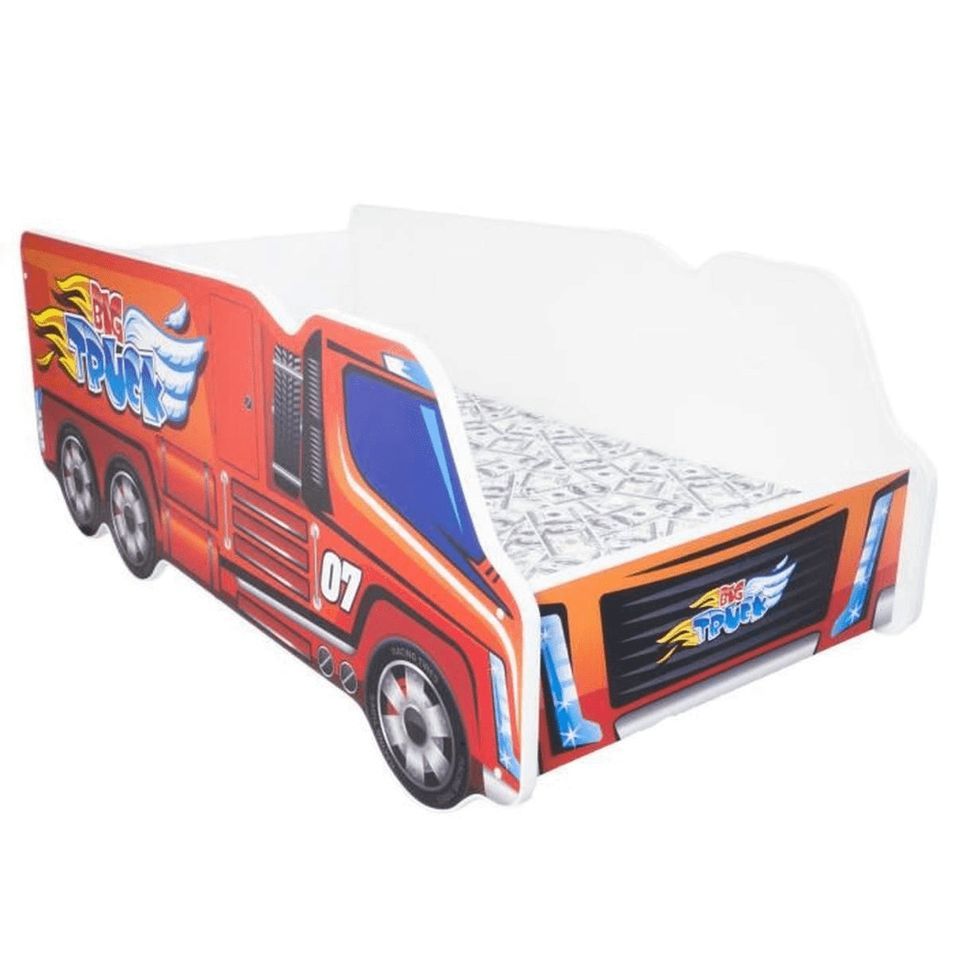 Lit camion poids lourd rouge 70x140 cm - Sommier et matelas inclus - Photo n°1