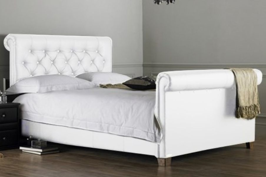Lit capitonné blanc Kenta 140 - Photo n°1