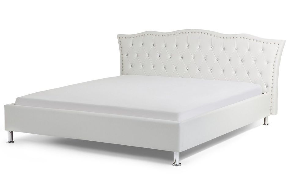 Lit capitonné similicuir blanc Ventus 140x190 cm - Photo n°1