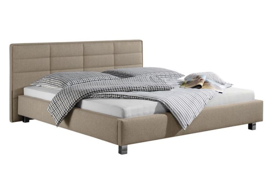 Lit capitonné tissu taupe Valou 180x200 cm - Photo n°1