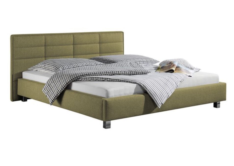 Lit capitonné tissu vert pistache Valou 180x200 cm - Photo n°1