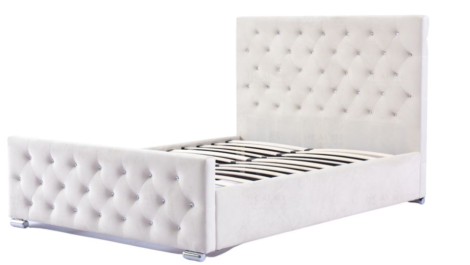 Lit capitonné velours avec boutons scintillants incrustés Luxia - Photo n°1