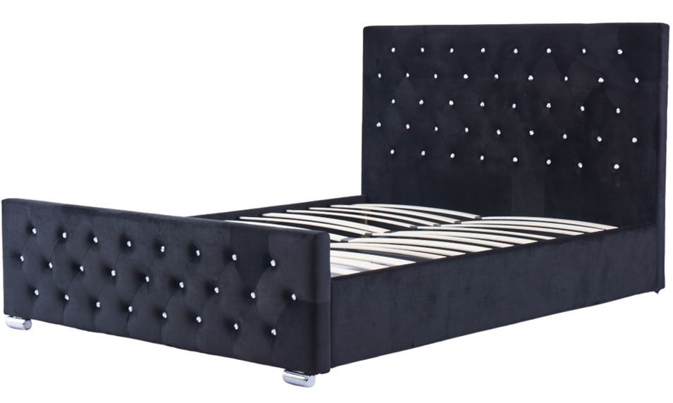 Lit capitonné velours avec boutons scintillants incrustés Luxia - Photo n°1