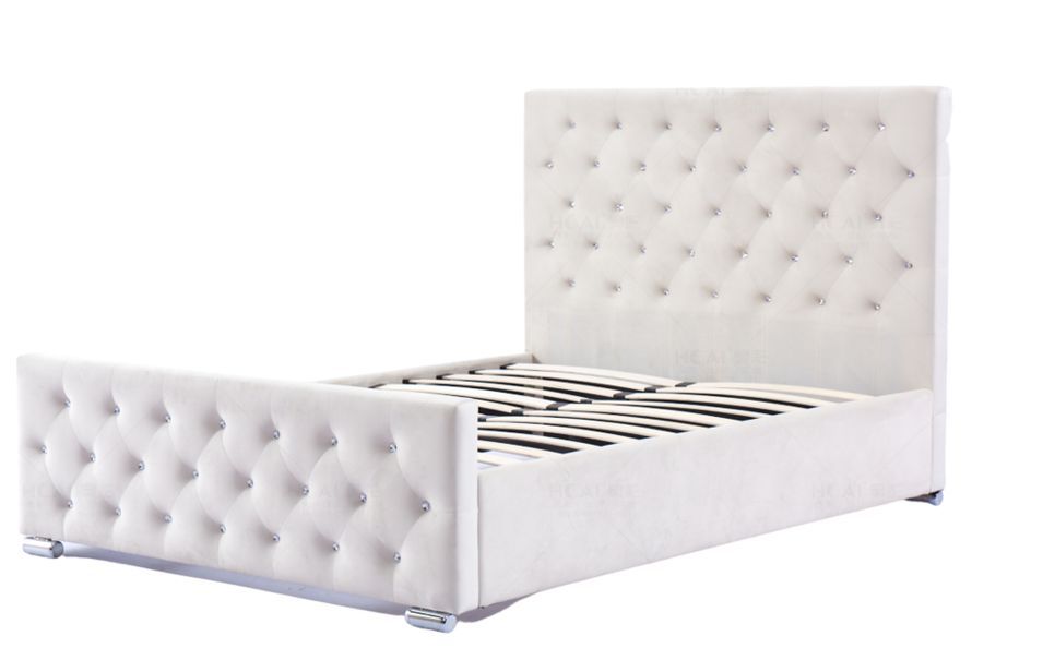 Lit capitonné velours avec boutons scintillants incrustés Luxia - Photo n°1