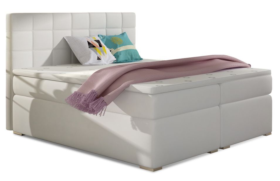 Lit chambre d'hôtel avec matelas simili cuir blanc Alko - Photo n°1