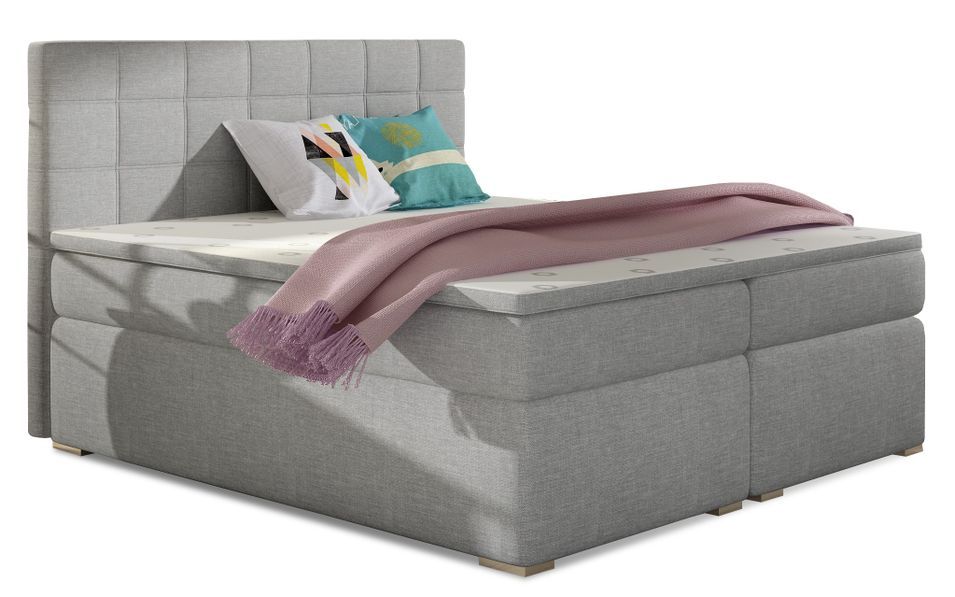 Lit chambre d'hôtel avec matelas tissu gris clair Alko - Photo n°1