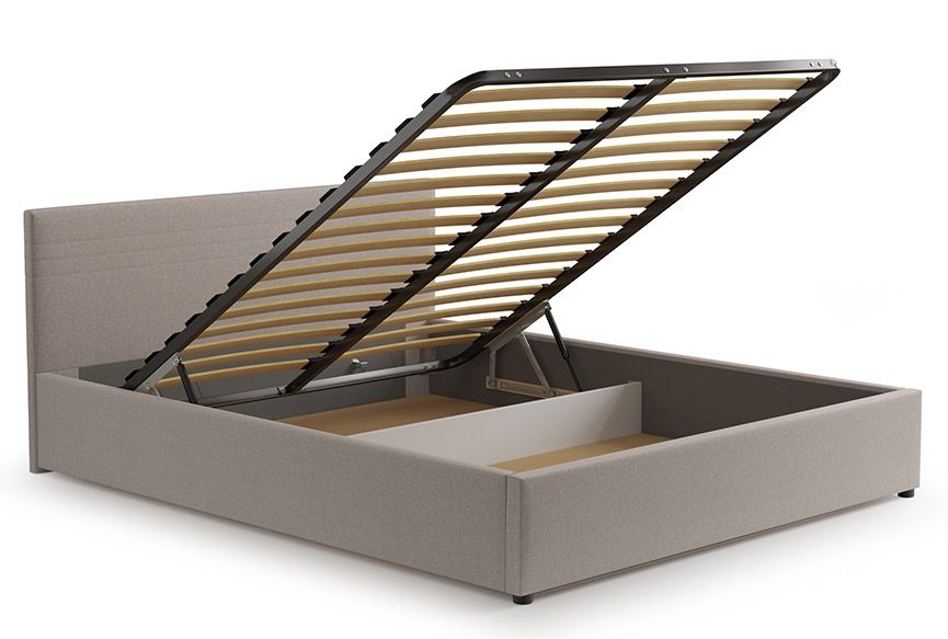 Lit coffre 140x200 cm tissu gris Vincennes - Photo n°1