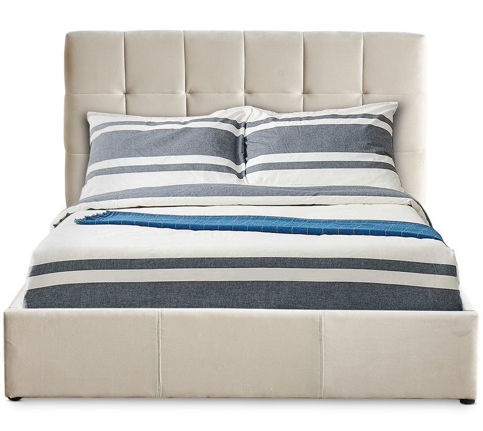 Lit coffre 160x200 cm velours beige Utani - Photo n°1