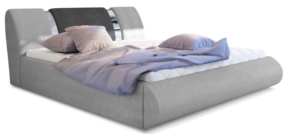 Lit coffre 180x200 cm tissu gris clair/foncé et métal chromé Flavien - Photo n°1