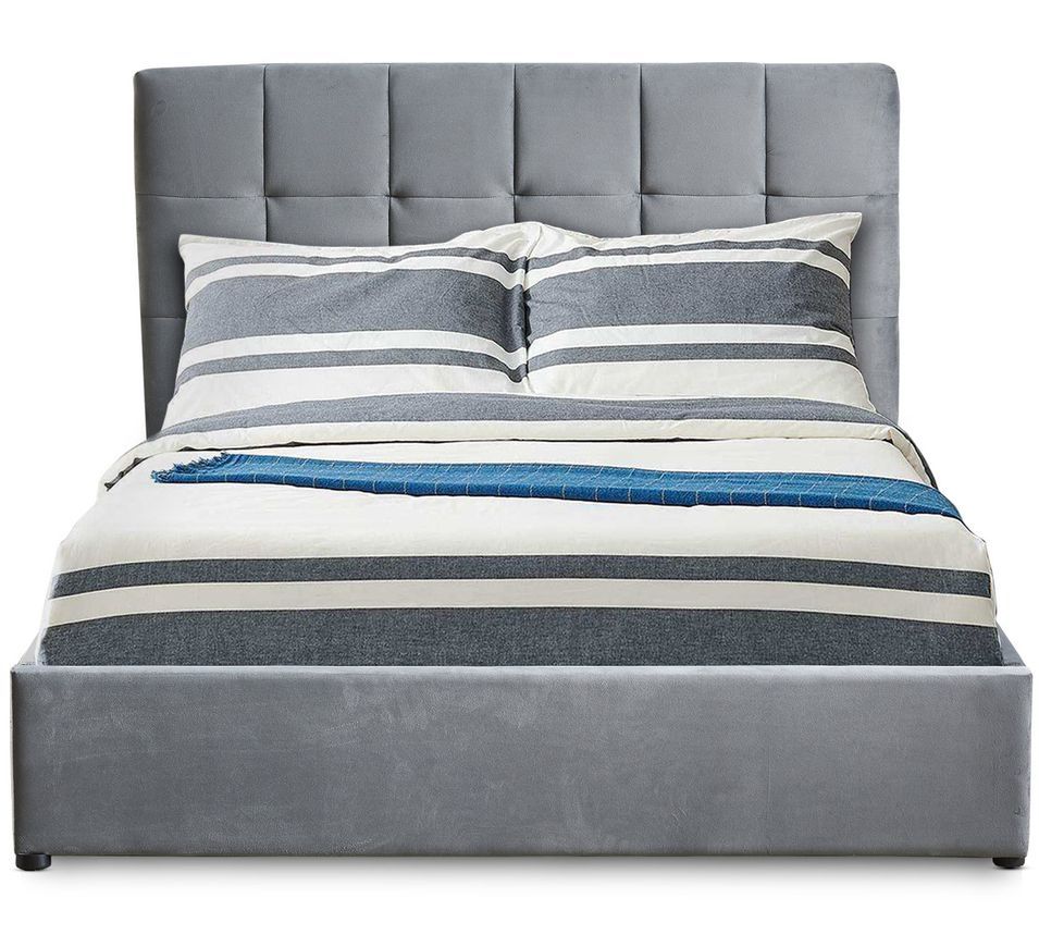 Lit coffre 180x200 cm velours argenté Utani - Photo n°1