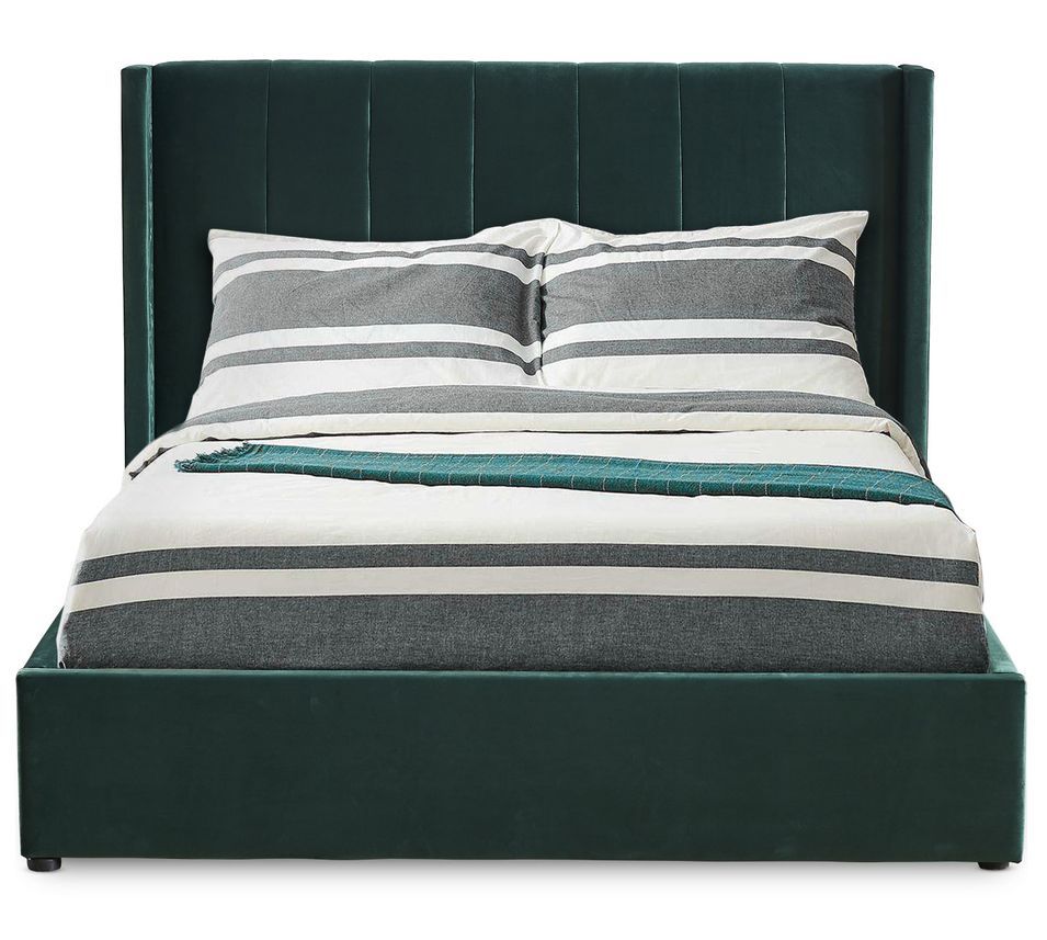 Lit coffre 180x200 cm velours vert capitonné Loria - Photo n°1