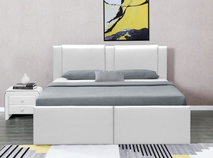 Lit coffre 2 tiroirs simili cuir blanc Jorn 160x200 cm - Photo n°1