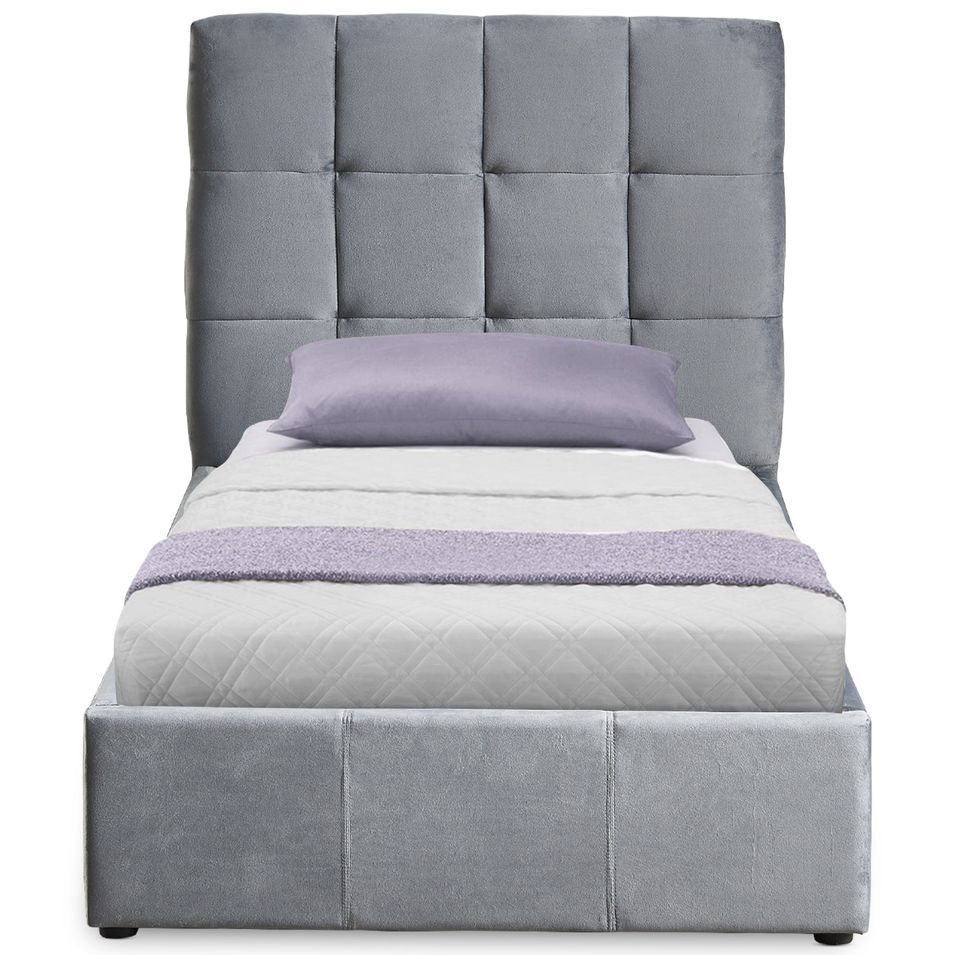 Lit coffre 90x190 cm velours argenté Utani - Photo n°1