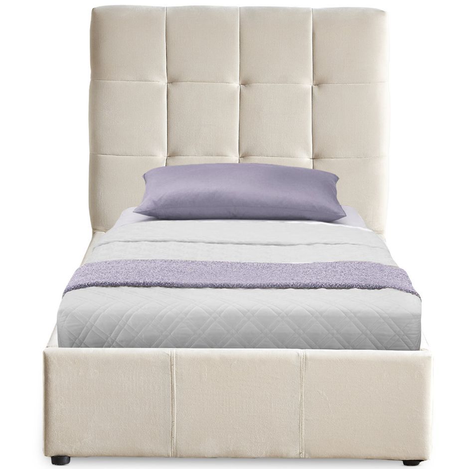 Lit coffre 90x190 cm velours beige Utani - Photo n°1